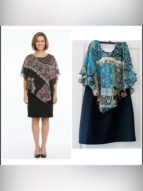 Enfocus Women Black Chiffon Overlay Sheath Dress 14W